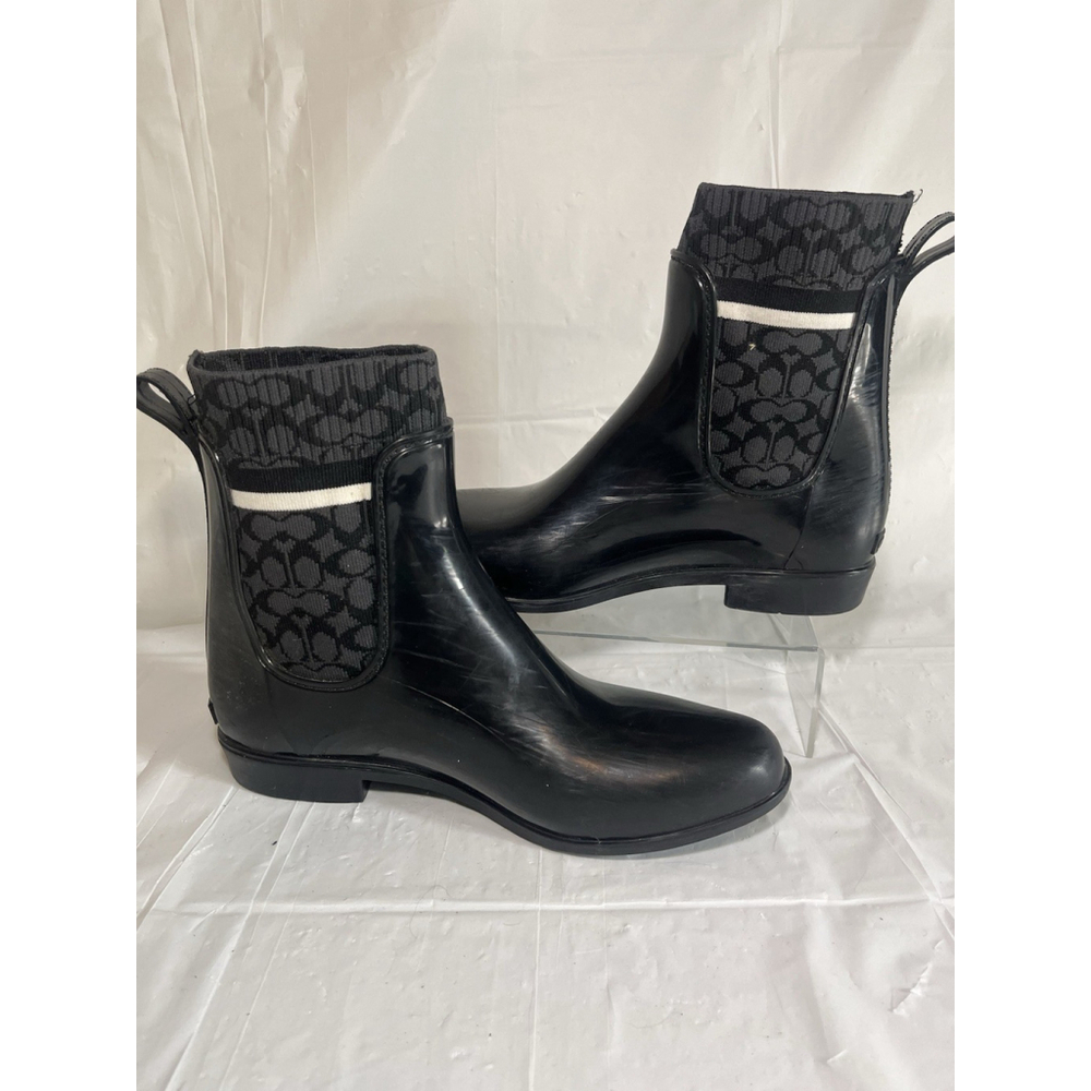 Coach Rivington Black signature C Logo Ankle Rain Boots Size 9 - Picture 10 of 15